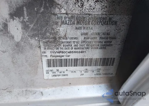 2008 Mazda Mazda6 I Sport Ve z USA, uszkodzony, nr VIN 1YVHP80C485M02491